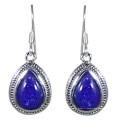 Natural Lapis Lazuli Gemstone &amp; 925 Sterling Silver Dangle Designer Earrings Jewelry